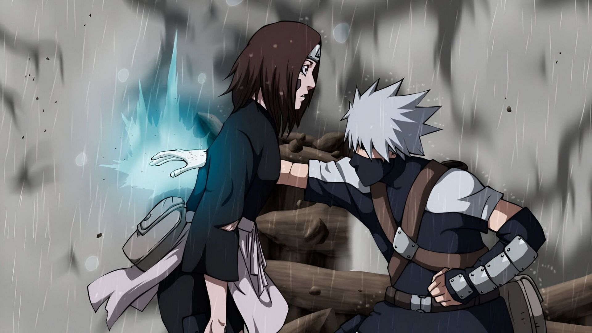 Rin (left) dying at the hands of Kakashi (right) (Image via Studio Pierrot)