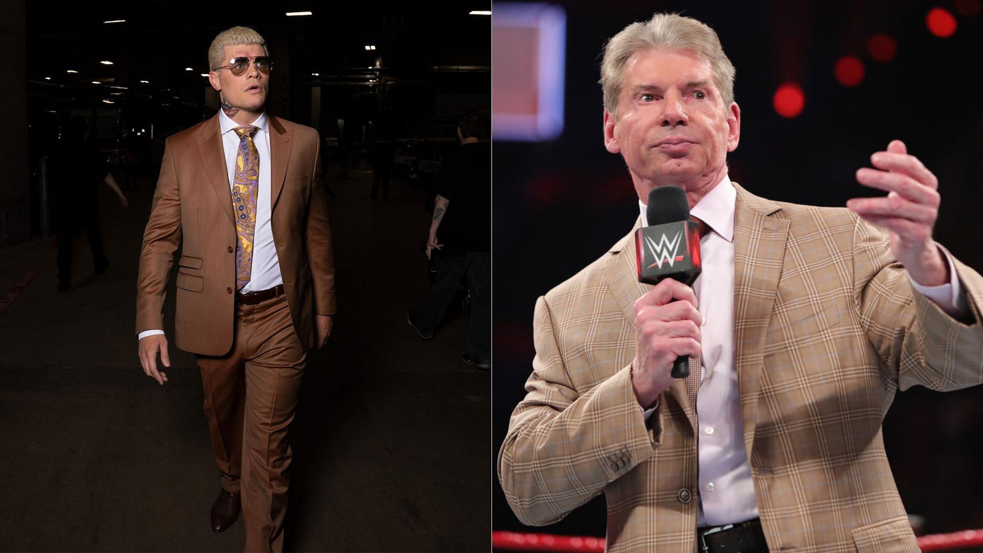 Cody Rhodes (left); Vince McMahon (right)