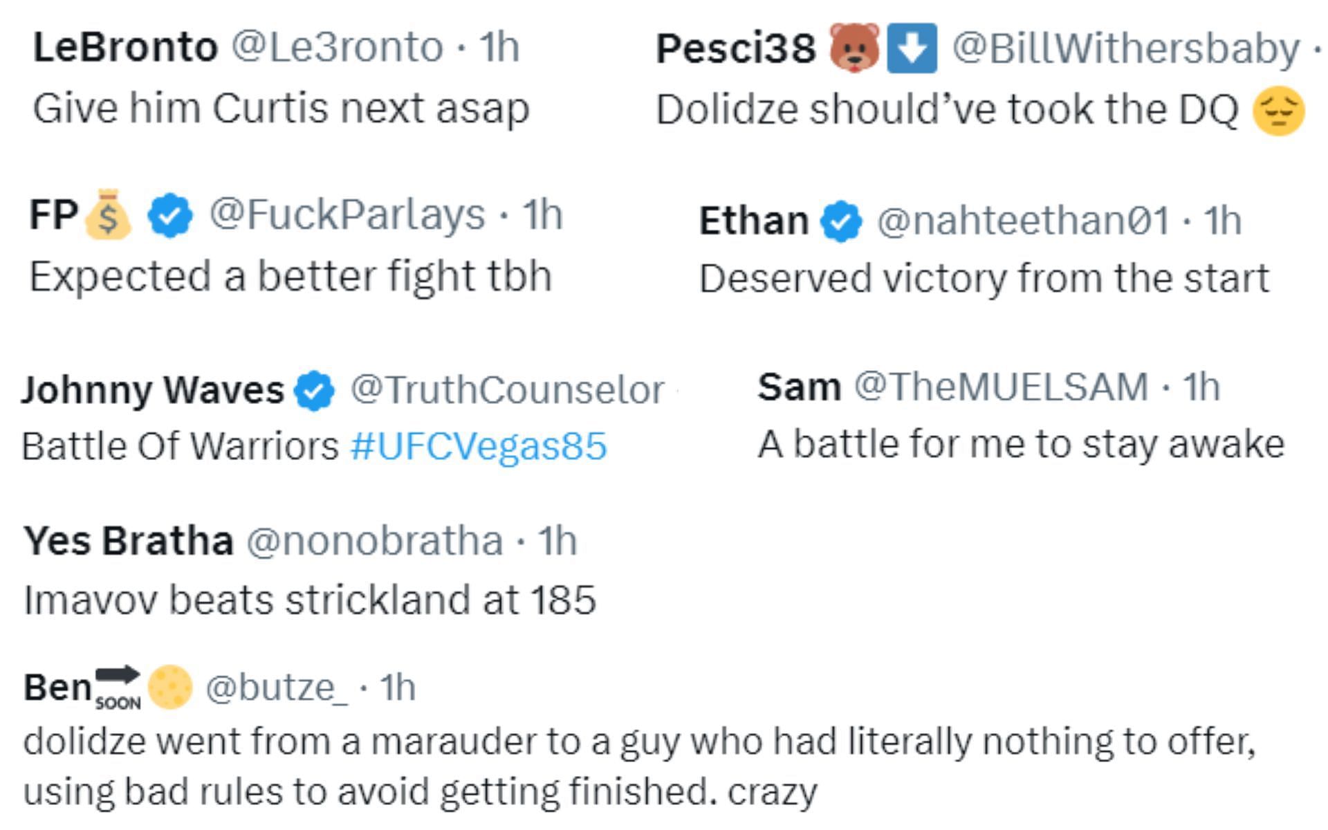 Screenshot of fan reactions to UFC&#039;s post on X