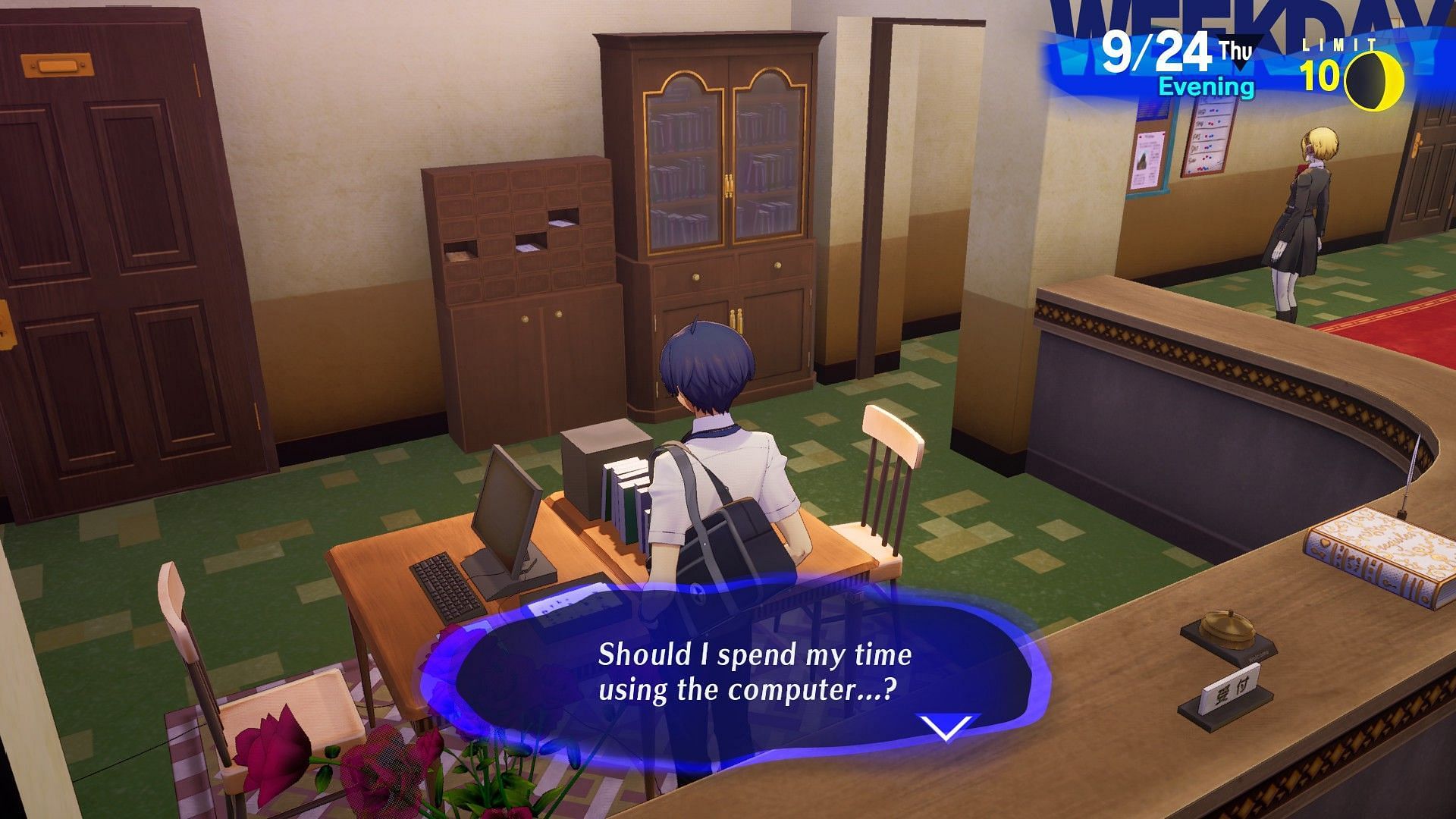 Using the Dormitory Computer to reveal Taiyaki in Persona 3 Reload (Image via Atlus)