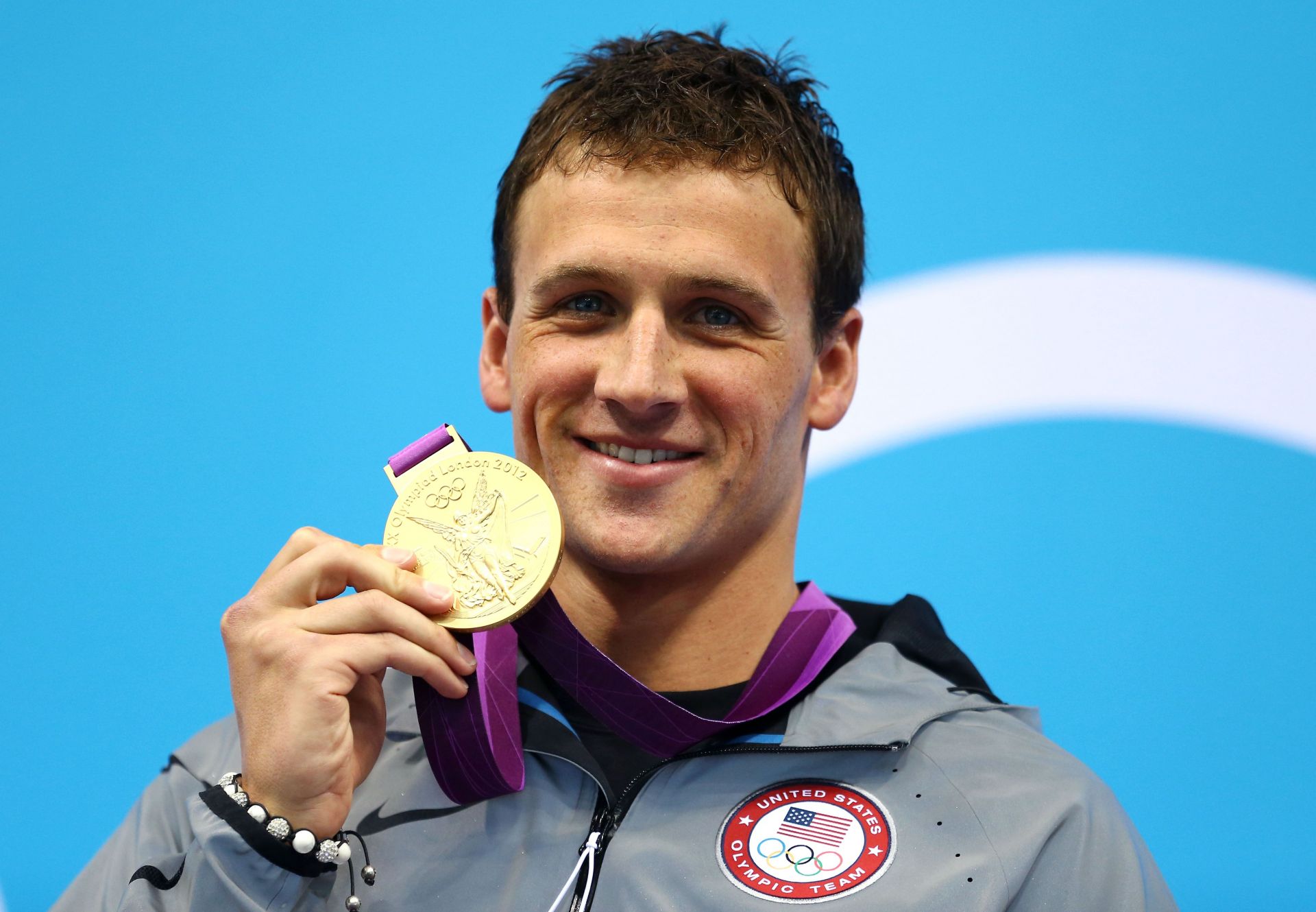 Ryan Lochte during the Medal Ceremony for the Men's 400m Individual Medley at the London 2012 Olympic Games. (Photo by Al Bello/Getty Images)