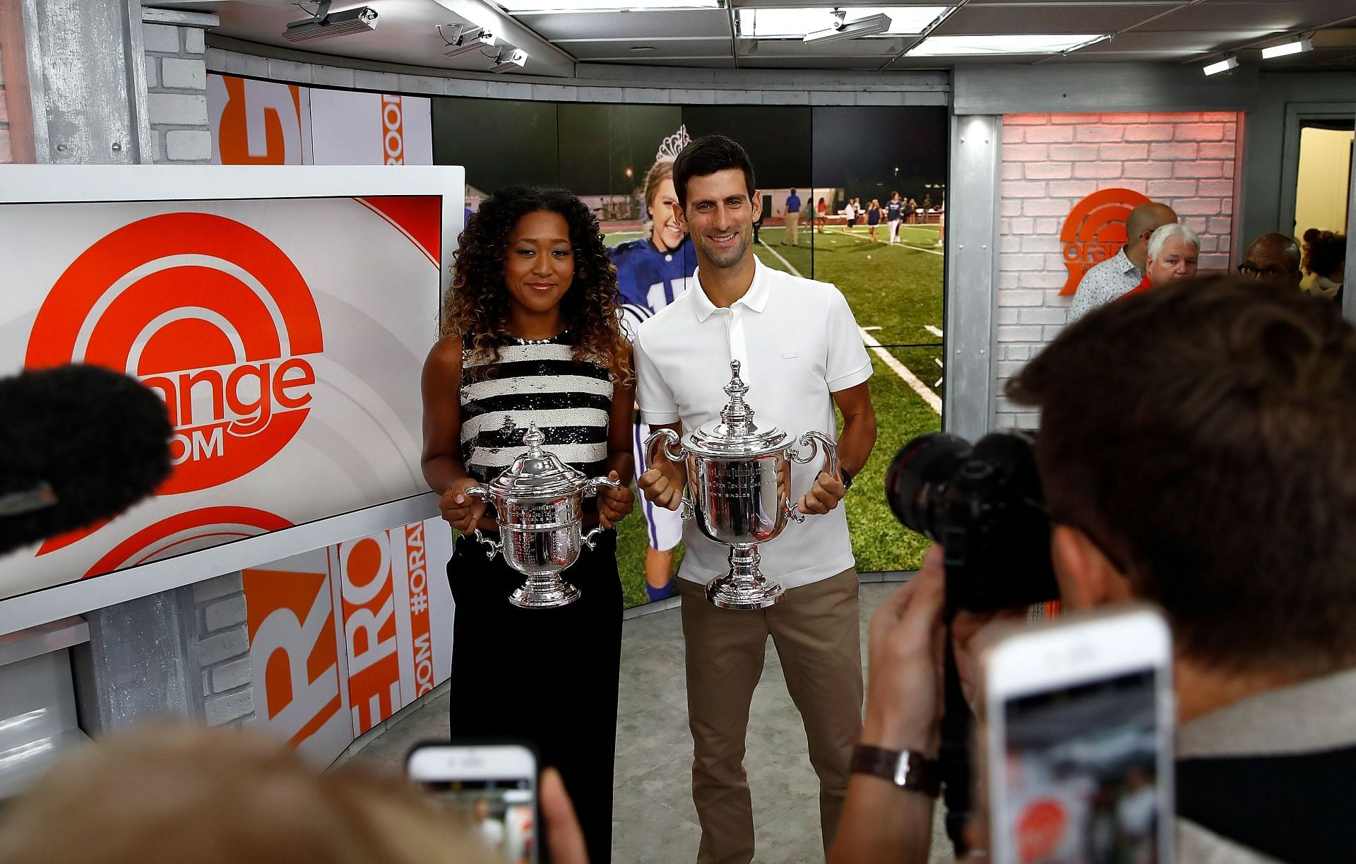Naomi Osaka and Novak Djokovic at the 2018 US Open Champions Media Tour