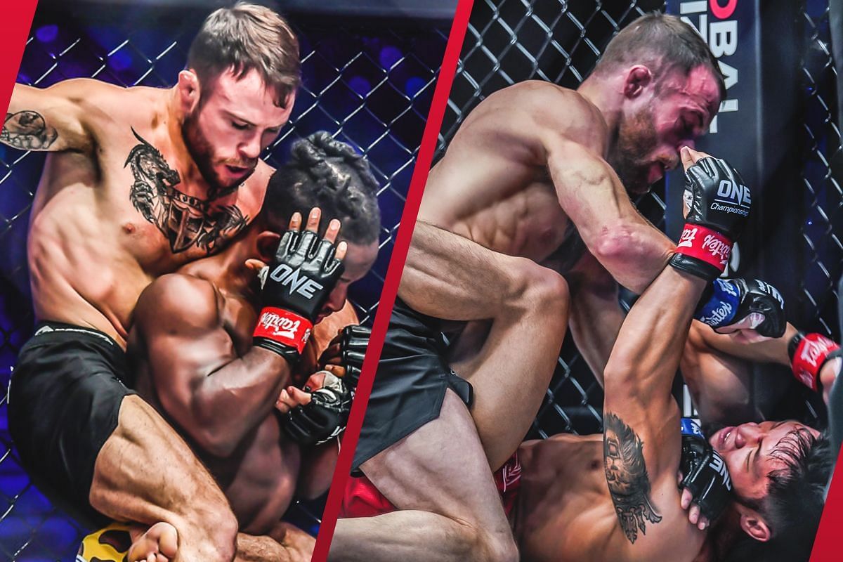 Jarred Brooks during his submission attempts agaisnt Bokang Masunyane and Lito Adiwang [Photos via: ONE Championship]