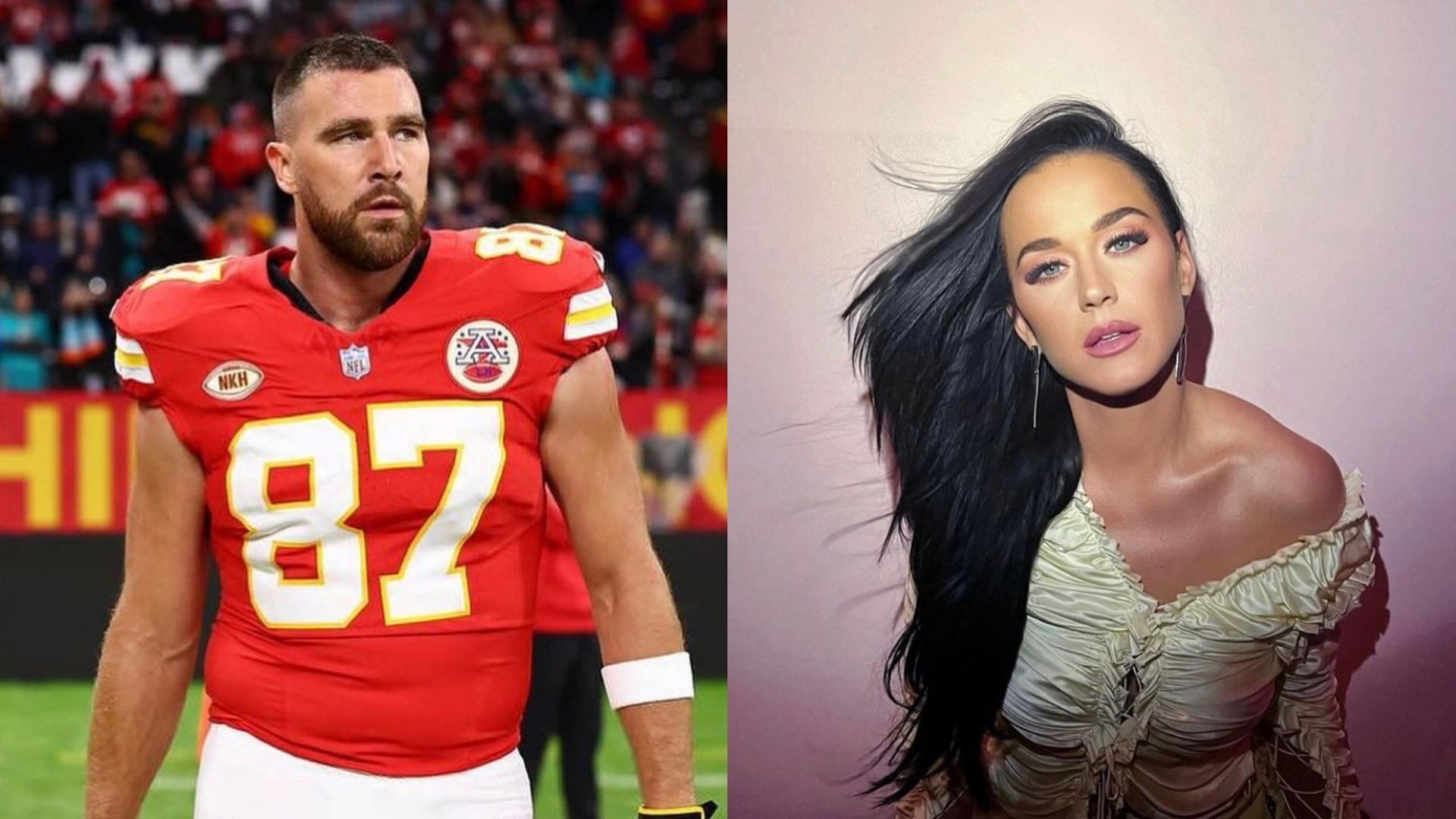 Travis Kelce talks about Katy Perry in an old video. (Images via Instagram/@katyperry &amp; @killatrav)