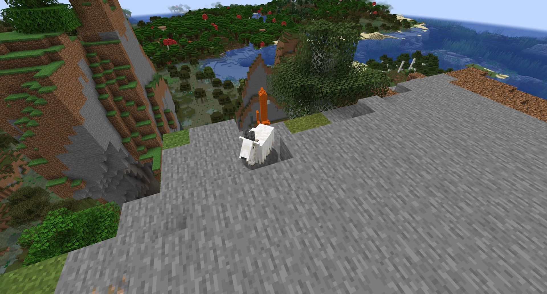 A goat on a mountain (Image via Mojang Studios)