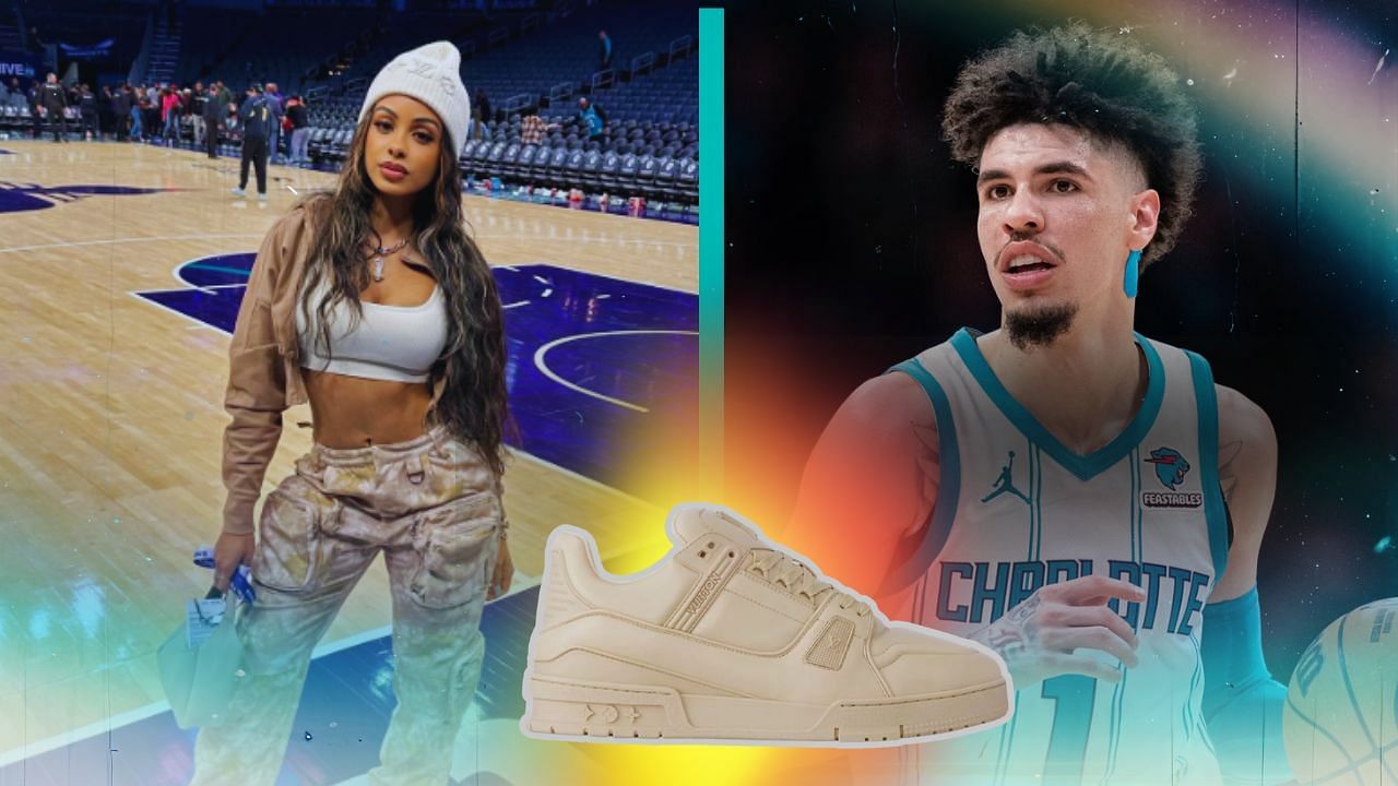 LaMelo Ball drools over girlfriend Ana Montana as she pulls off $1,732 Louis Vuitton sneakers on courtside.