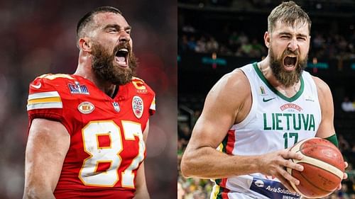 Comparison between Travis Kelce (L) and Jonas Valanciunas (R)