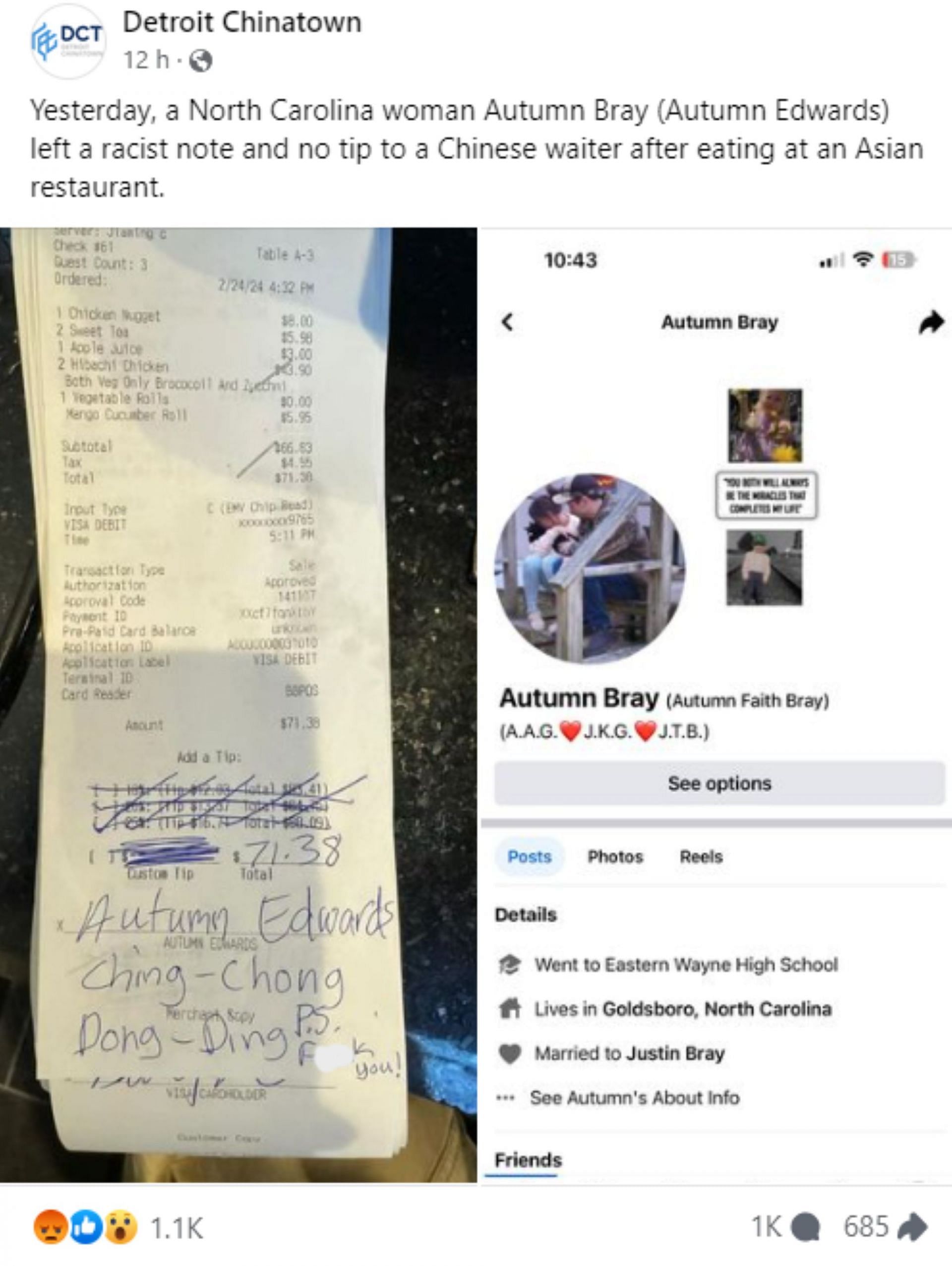 Detroit Chinatown exposes racist customer (Image via Facebook) Netizen reacts to the Chinatown restaurant incident (Image via Facebook)