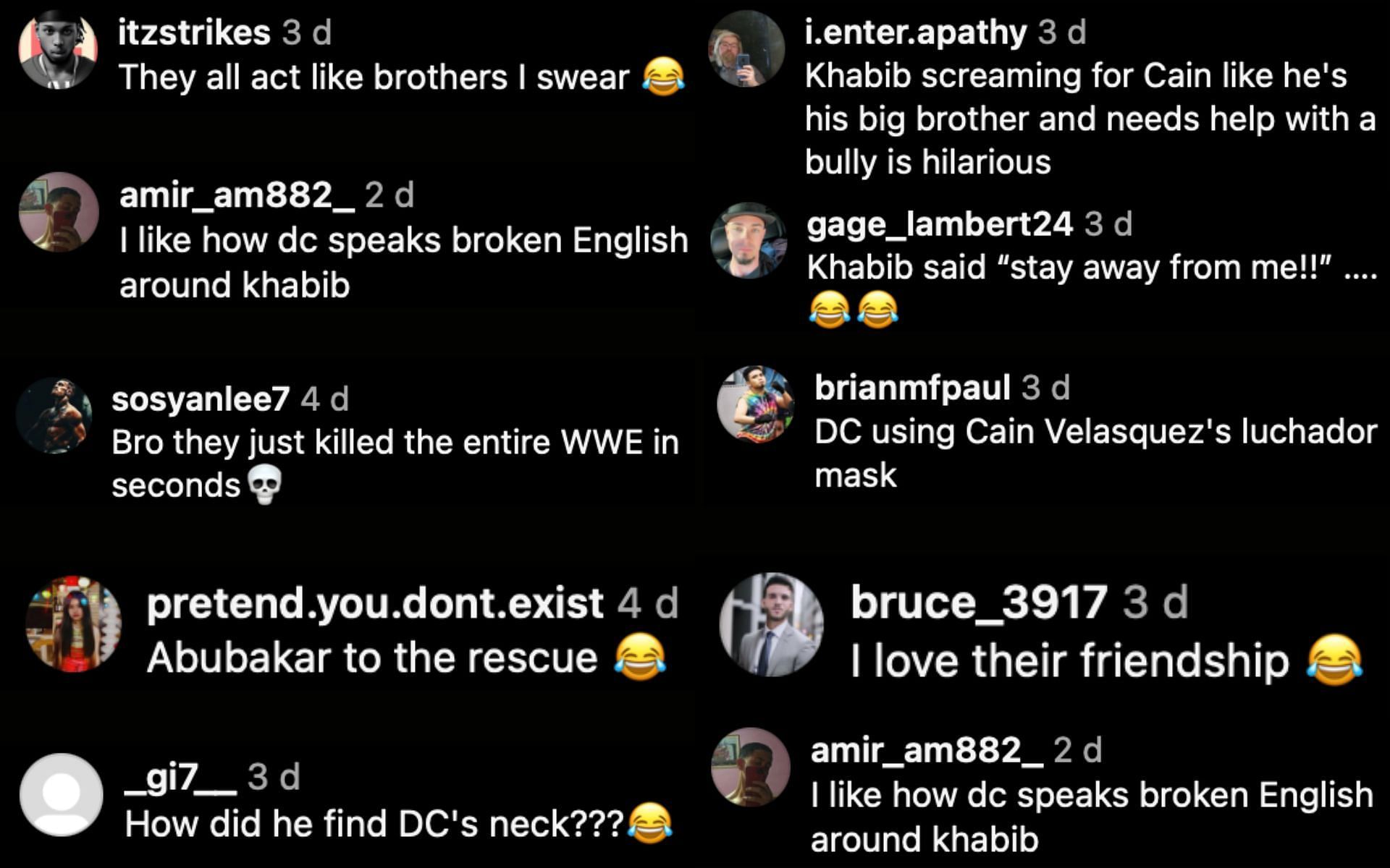 Fans react to Daniel Cormier and Khabib Nurmagomedov&#039;s mock fight. [via Instagram]