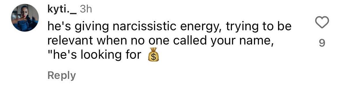 Another user claims that McCoy has &#039;narcissistic energy&#039; (image via @kyti._ on Instagram)