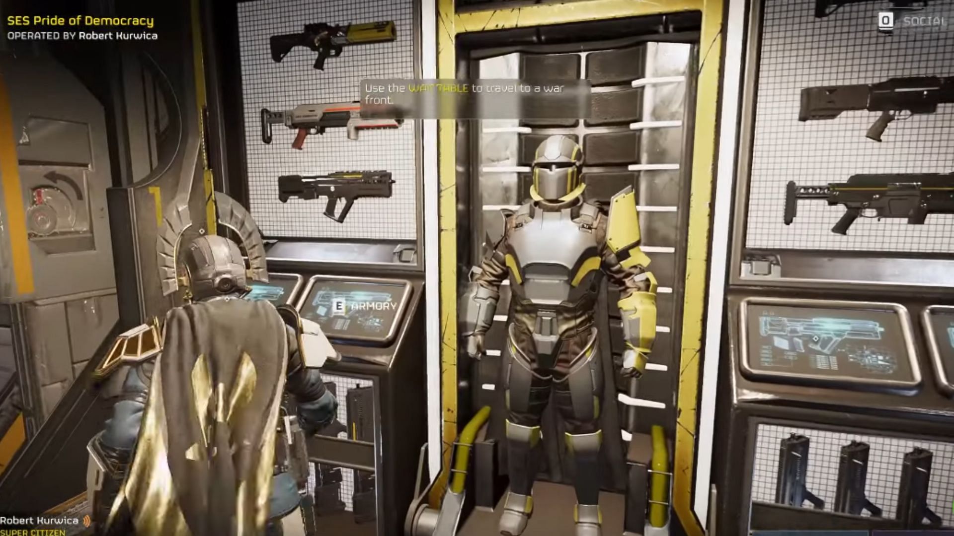 Interact with the machine on the left to change Armor in Helldivers 2 (Image via Sony Interactive Entertainment || YouTube/HardReset.Info)