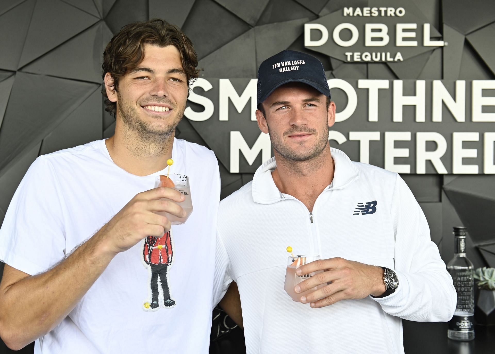 Taylor Fritz (L) and Tommy Paul (R) during a promotional event at the 2022 Cincinnati Masters