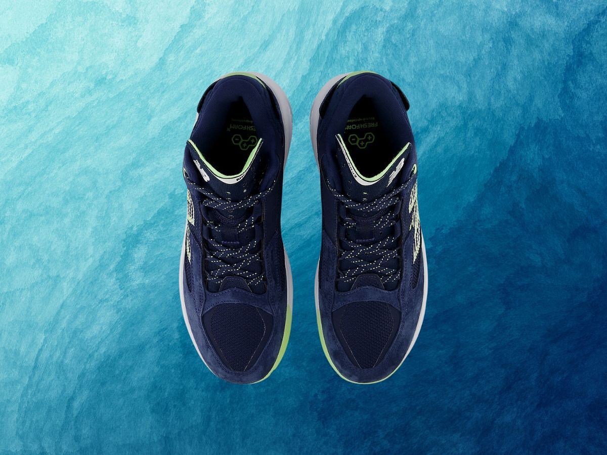 New Balance Fresh Foam BB v2 &quot;Navy green&quot; sneakers (Image via YouTube/@@SNEAKERSSOCIETY)