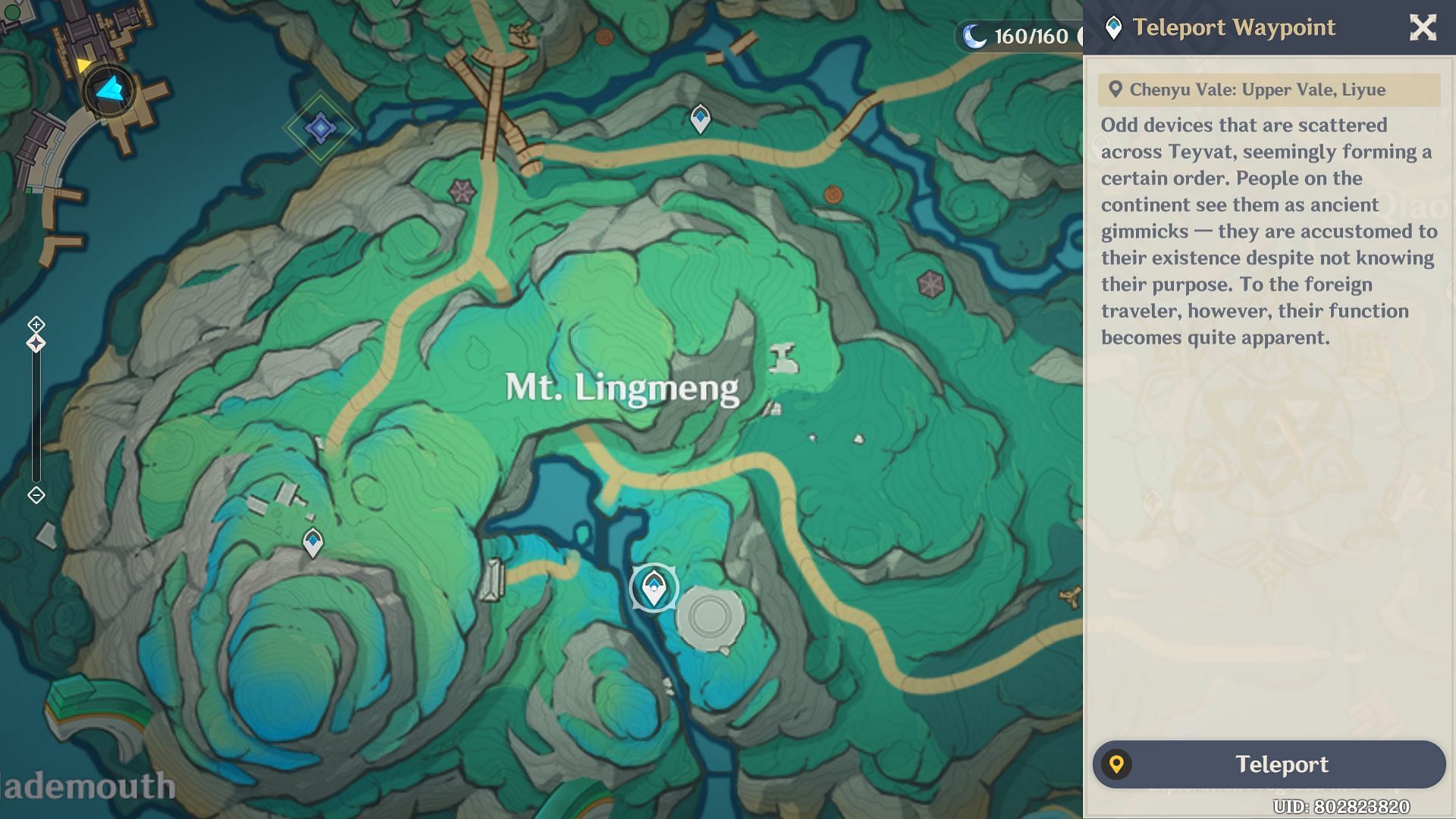Teleport waypoint of Mt Lingmeng (Image via HoYoverse)