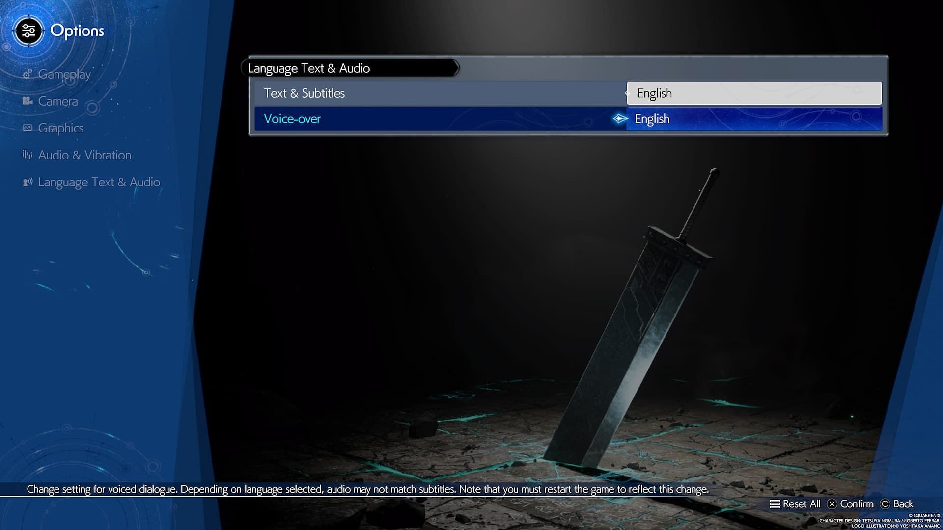 Audio and subtitle settings (Image via Square Enix)