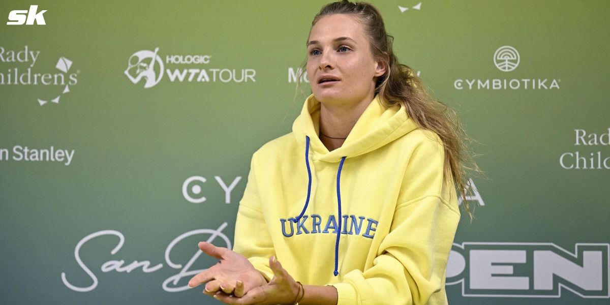 Dayana Yastremska addresses a press conference