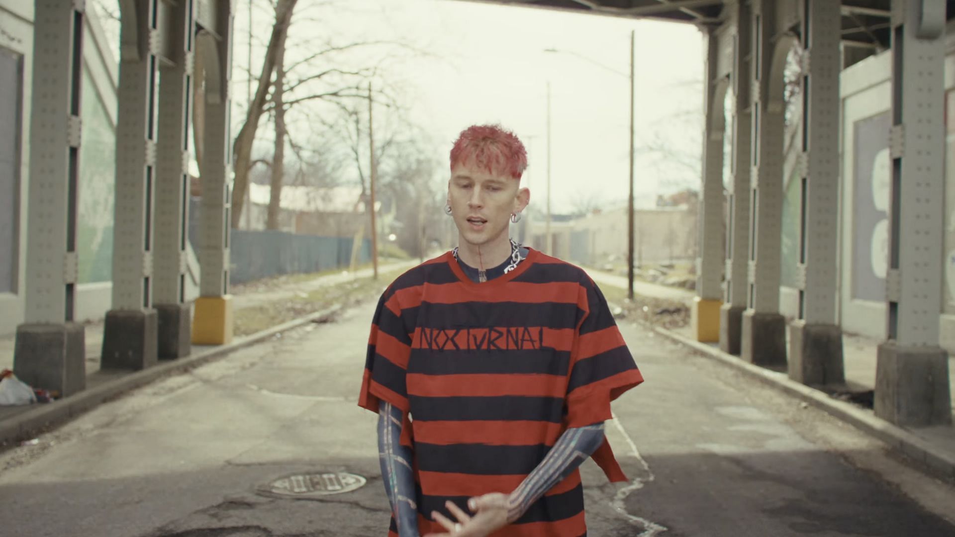 A screenshot from the music video for &#039;dont let me go&#039; released to YouTube on February 21, 2024 (Image via YouTube/@mgk)