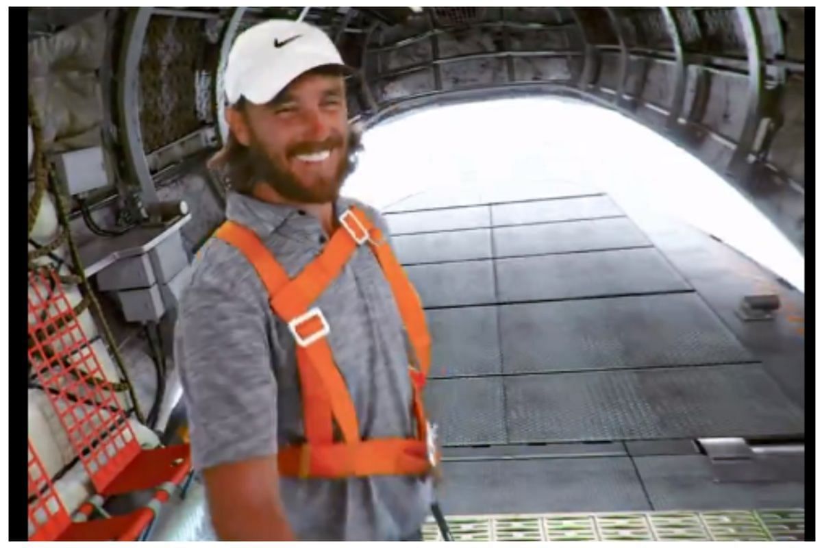 Tommy Fleetwood attempts a hole-in-one from 30,000 feet from a cargo plane