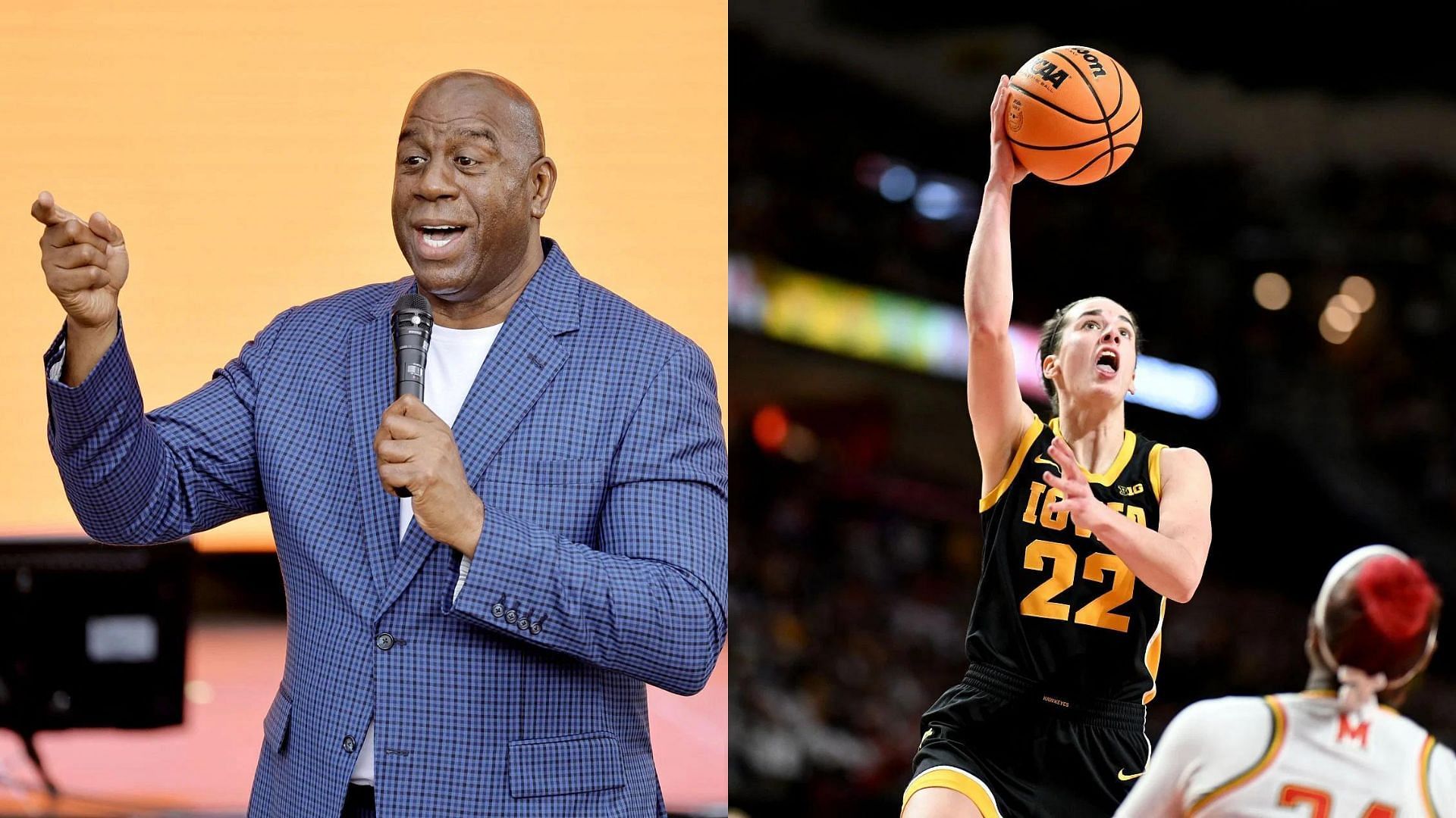 Magic Johnson (left) and Caitlin Clark (right)