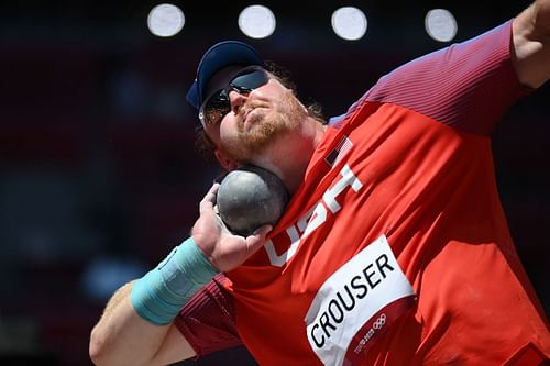 Ryan Crouser of Team United States competes in the Men's Shot Put Final at the 2020 Olympic Games in Tokyo, Japan.