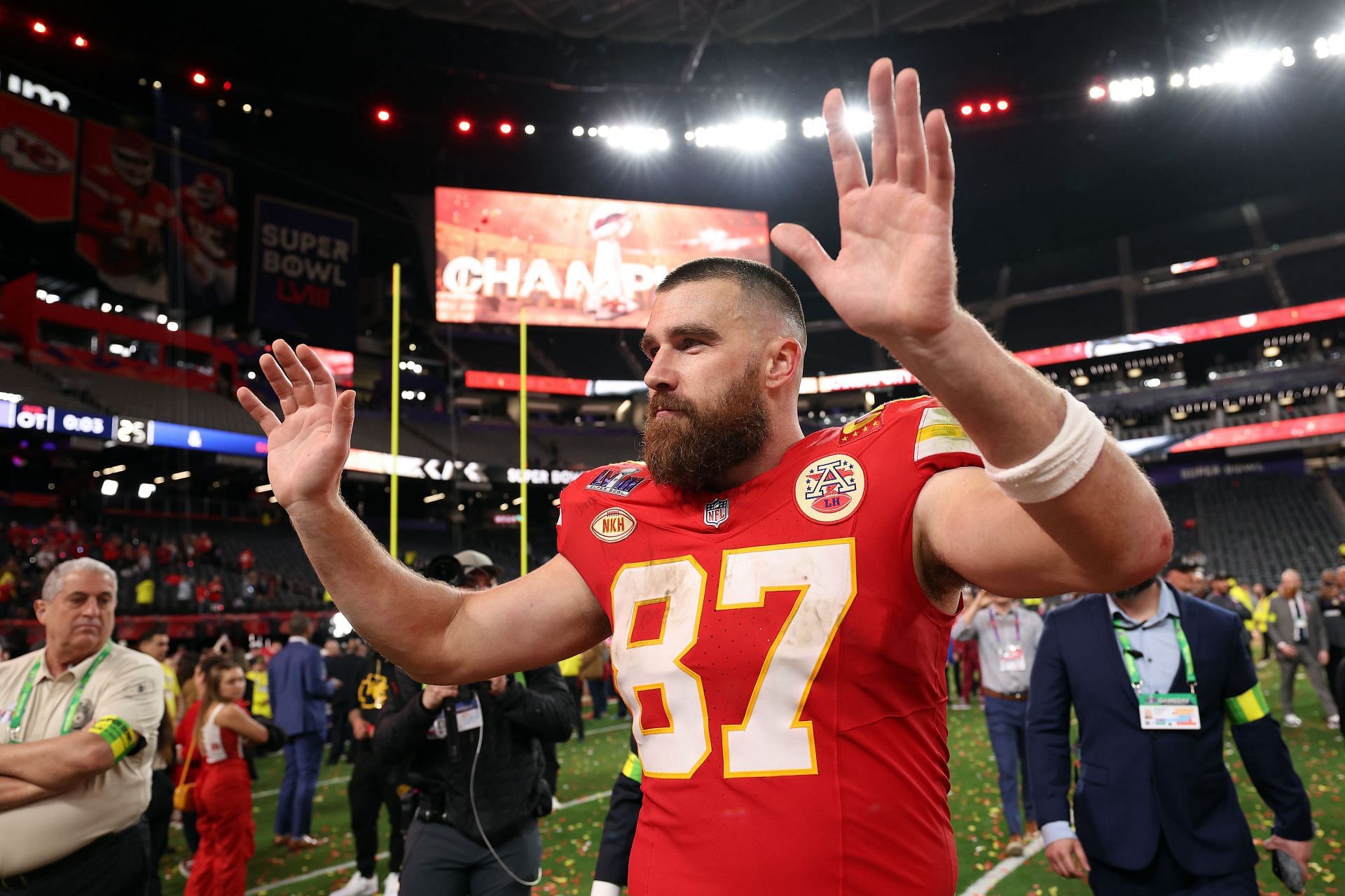 Travis Kelce at Super Bowl LVIII - San Francisco 49ers v Kansas City Chiefs