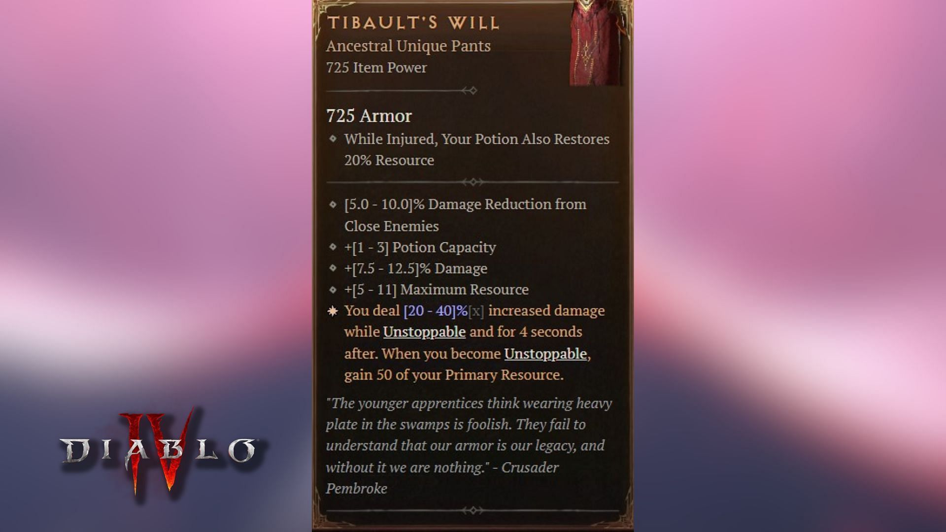 Tibault&#039;s Will can increase a player&#039;s damage when they&#039;re unstoppable (Image via Blizzard Entertainment)