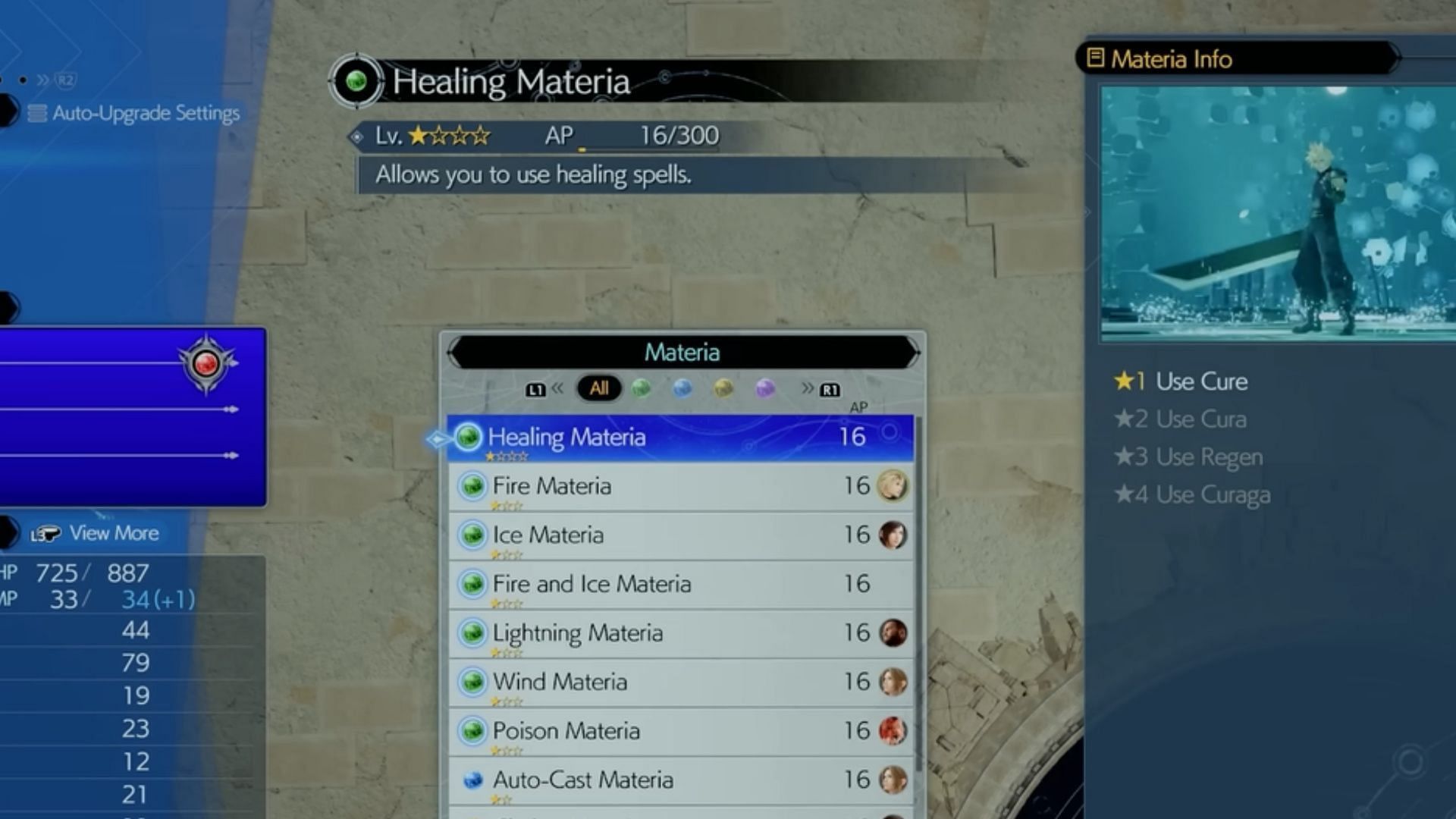 Healing Materia will restore your HP (Image via Square Enix || YouTube/PhillyBeatzGames)