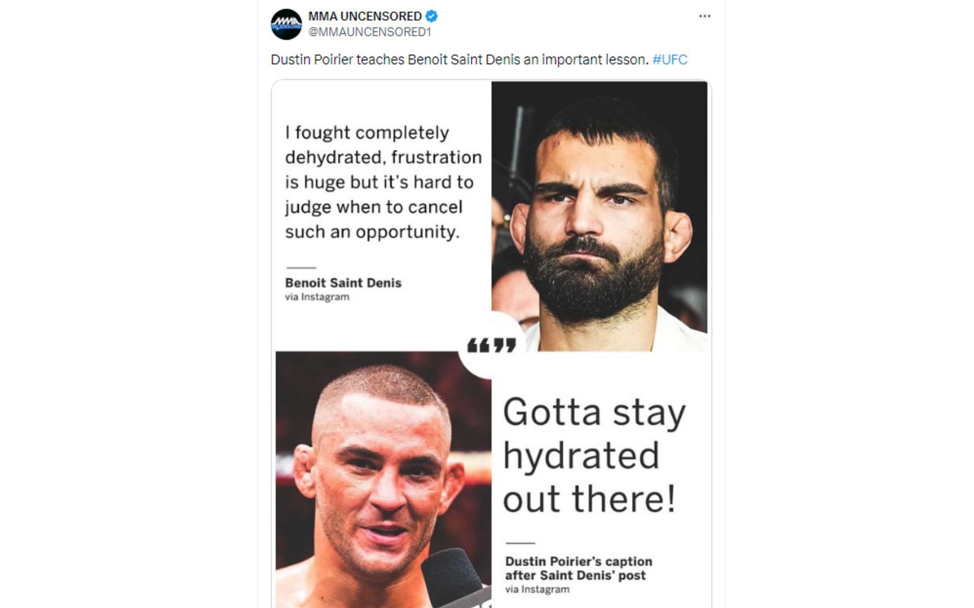 Tweet regarding Saint-Denis&#039; post and Poirier&#039;s response [Image courtesy: @MMAUNCENSORED1 - X]