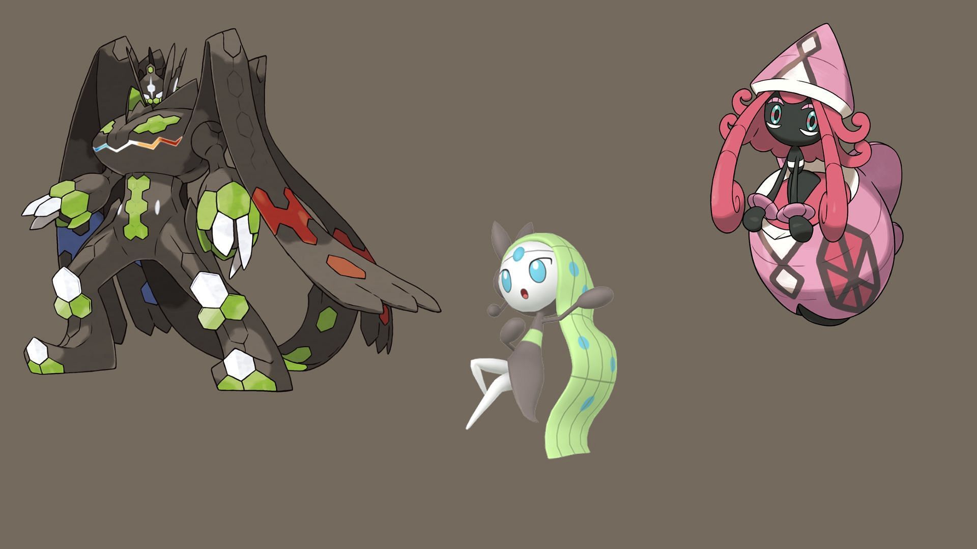 Tapu Lele, Zygarde (Complete), and Meloetta Aria (Image via TPC)