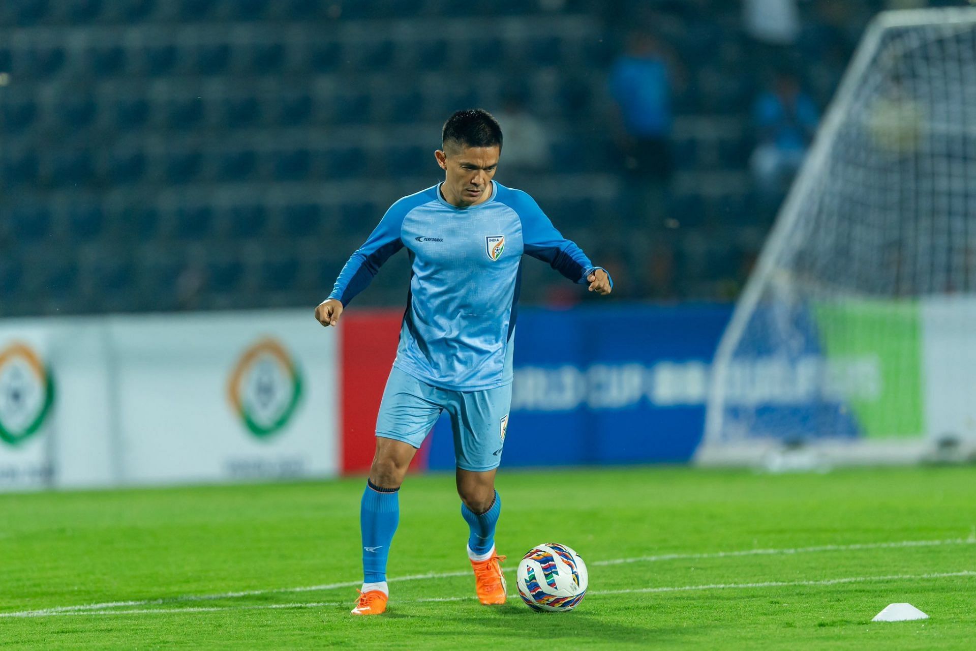 Sunil Chhetri in action for India against Afghanistan in Guwahati (Image Credits: X/Indian Football)