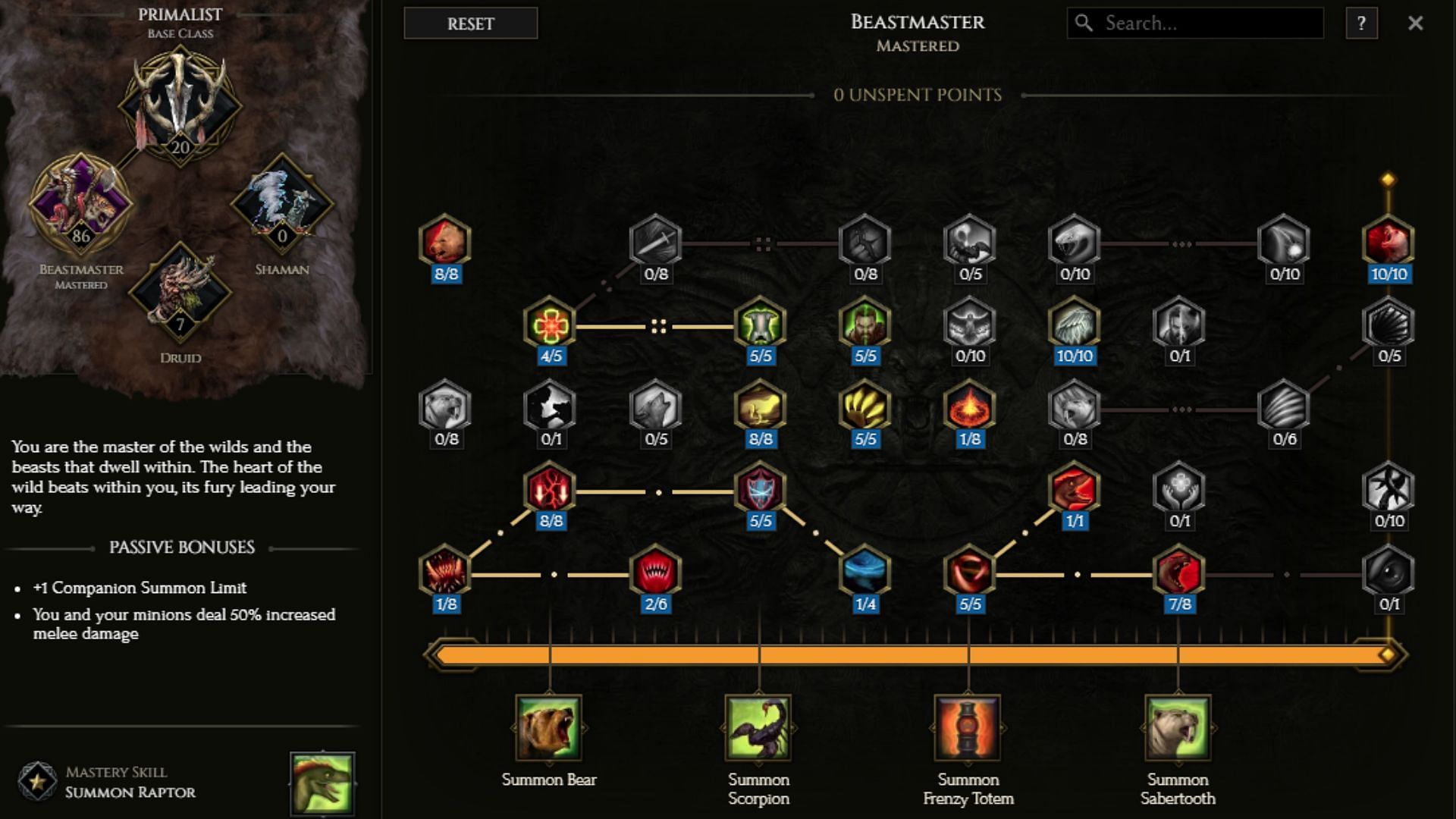 Passive Tree Progression of Squirrels Attack Beastmaster Builds in Last Epoch (Image via Eleventh Hour Games)