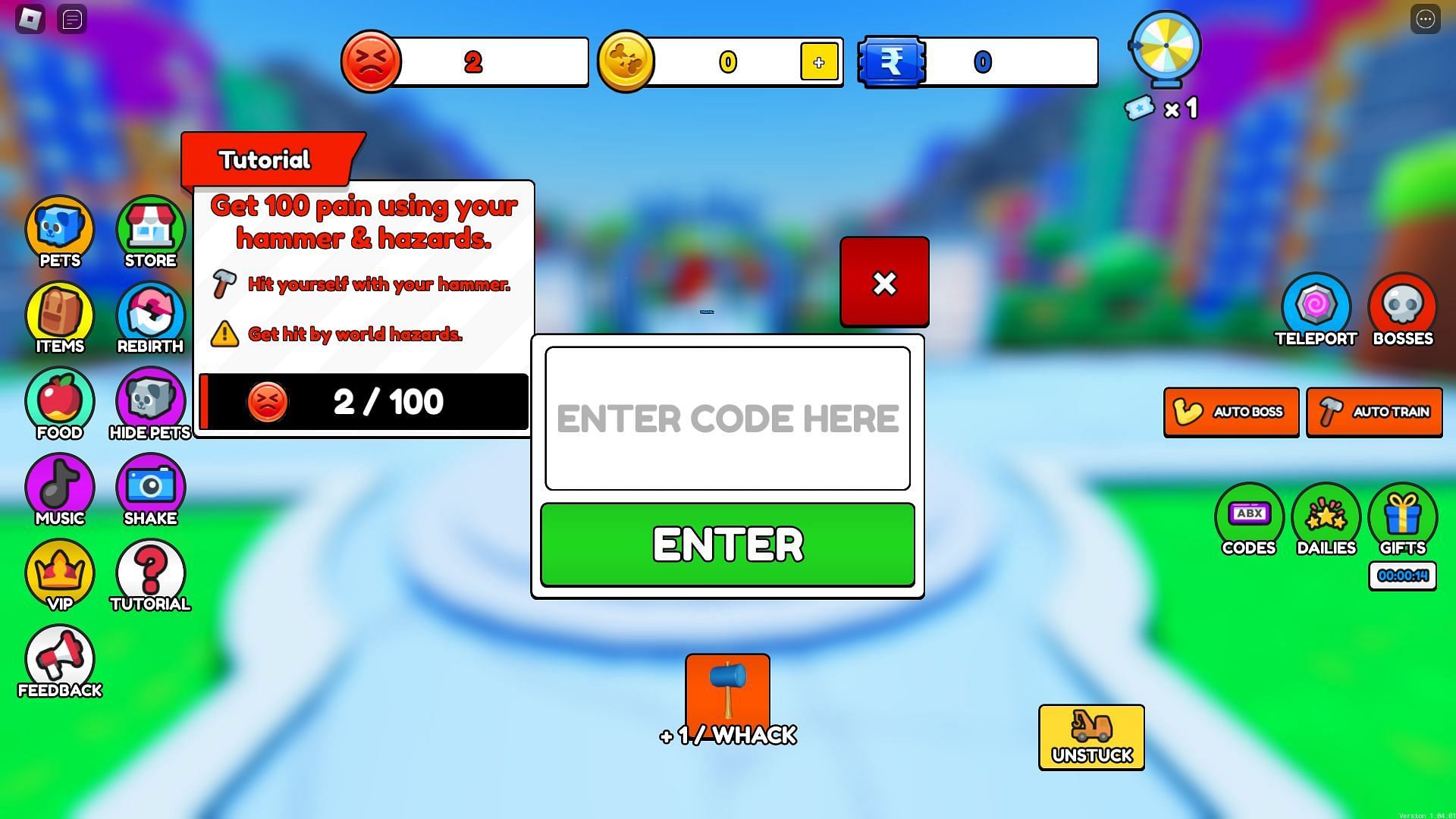 Active codes for Pain Simulator (Image via Roblox)