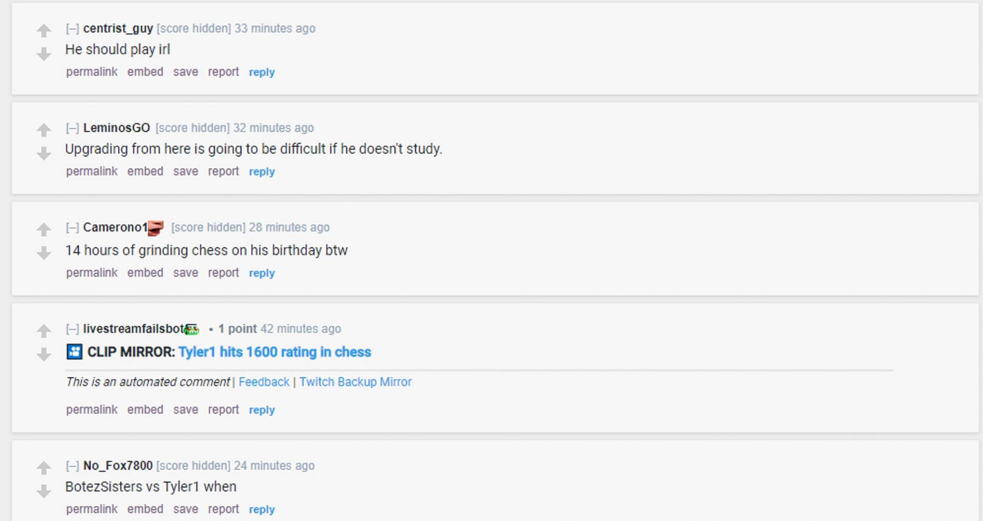 Fans react to the Tyler&#039;s Chess.com grind (Image via Reddit)