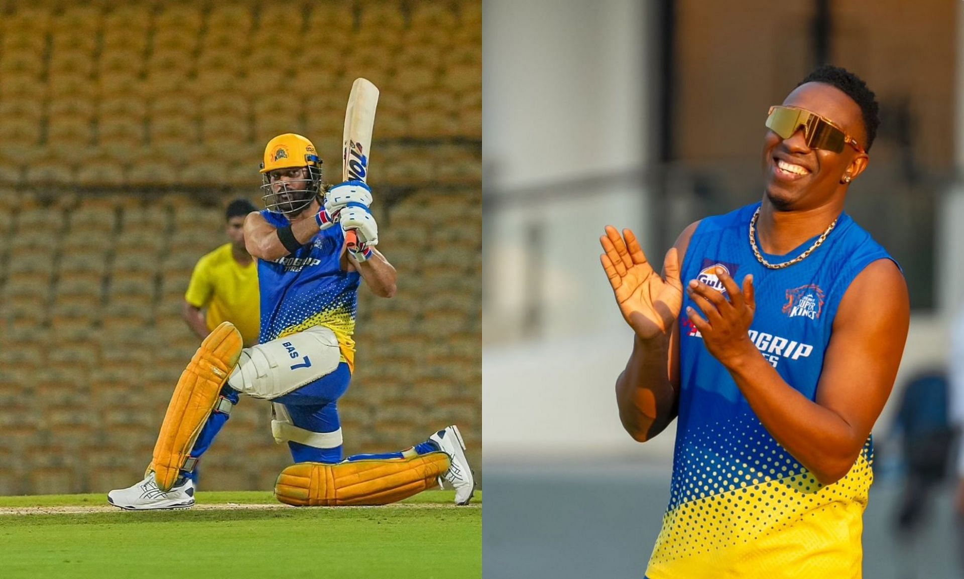 MS Dhoni and Dwayne Bravo in CSK camp. 