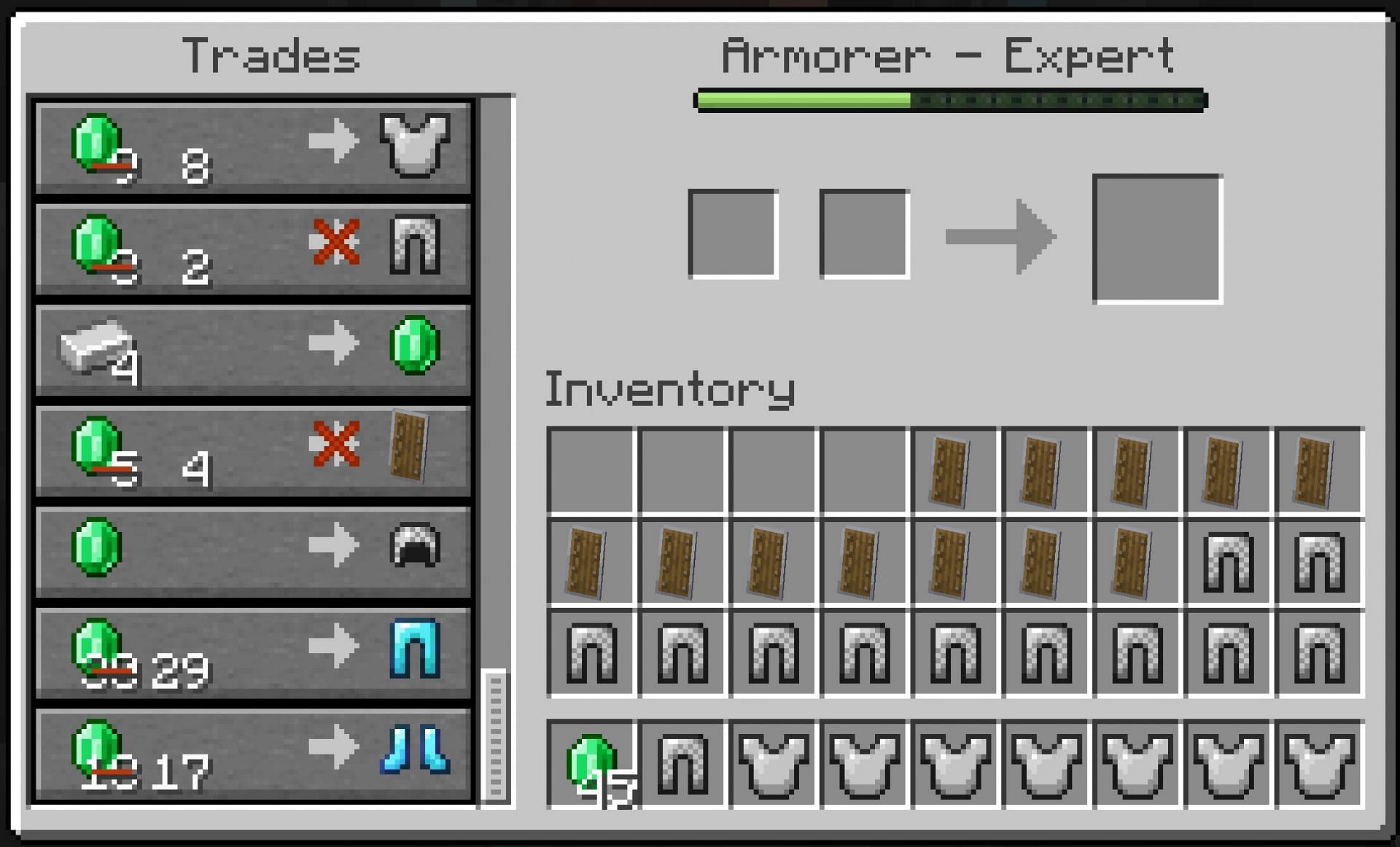 The iron ingot trade is the best that armorer&#039;s offer (Image via Mojang)