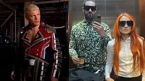 Cody Rhodes reacts to Becky Lynch and Seth Rollins wearing only WWE title belts in NSFW photo