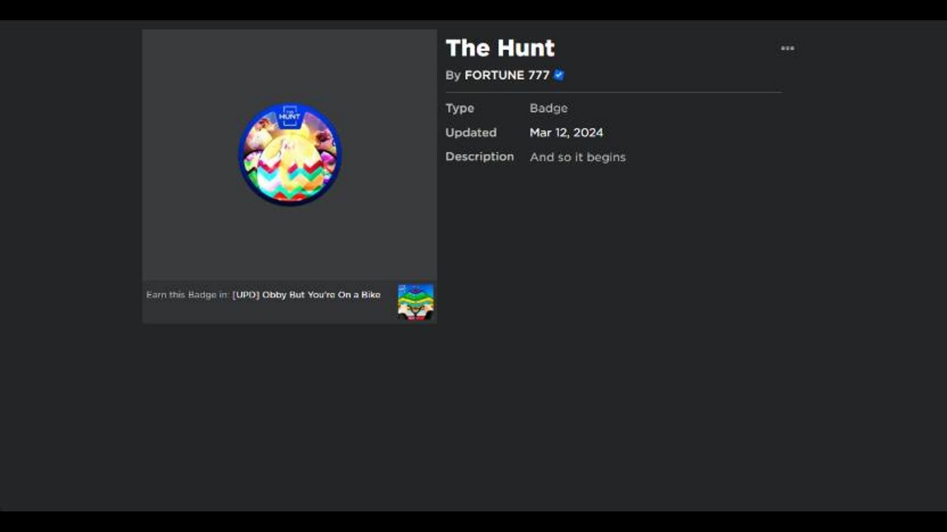 The Hunt Badge in Obby But You&#039;re On A Bike (Roblox || Sportskeeda)
