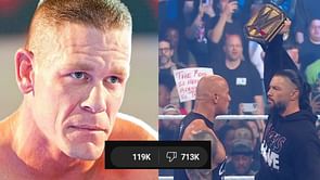 John Cena reacts to The Rock-Roman Reigns segment receiving 700,000+ dislikes