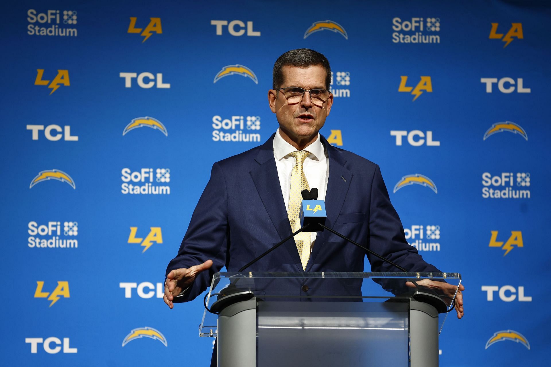 Los Angeles introduces Jim Harbaugh as head coach