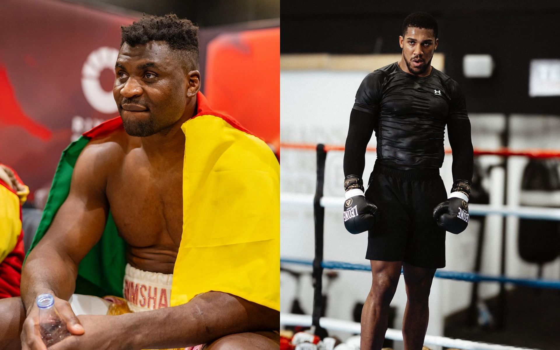 Francis Ngannou (left) appears on The MMA Hour to break the silence on his loss to Anthony Joshua (right) [Photo Courtesy @francisngannou and @anthonyjoshua on Instagram]