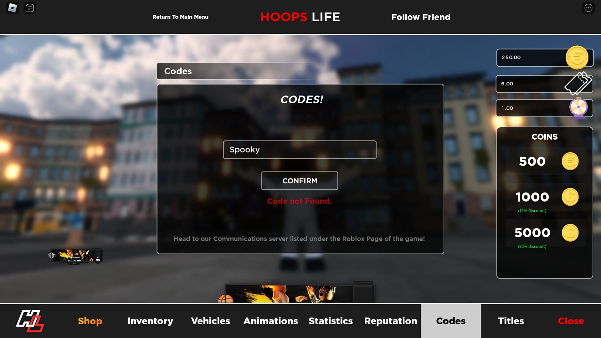 Troubleshooting codes for Hoops Life Basketball (Image via Roblox)