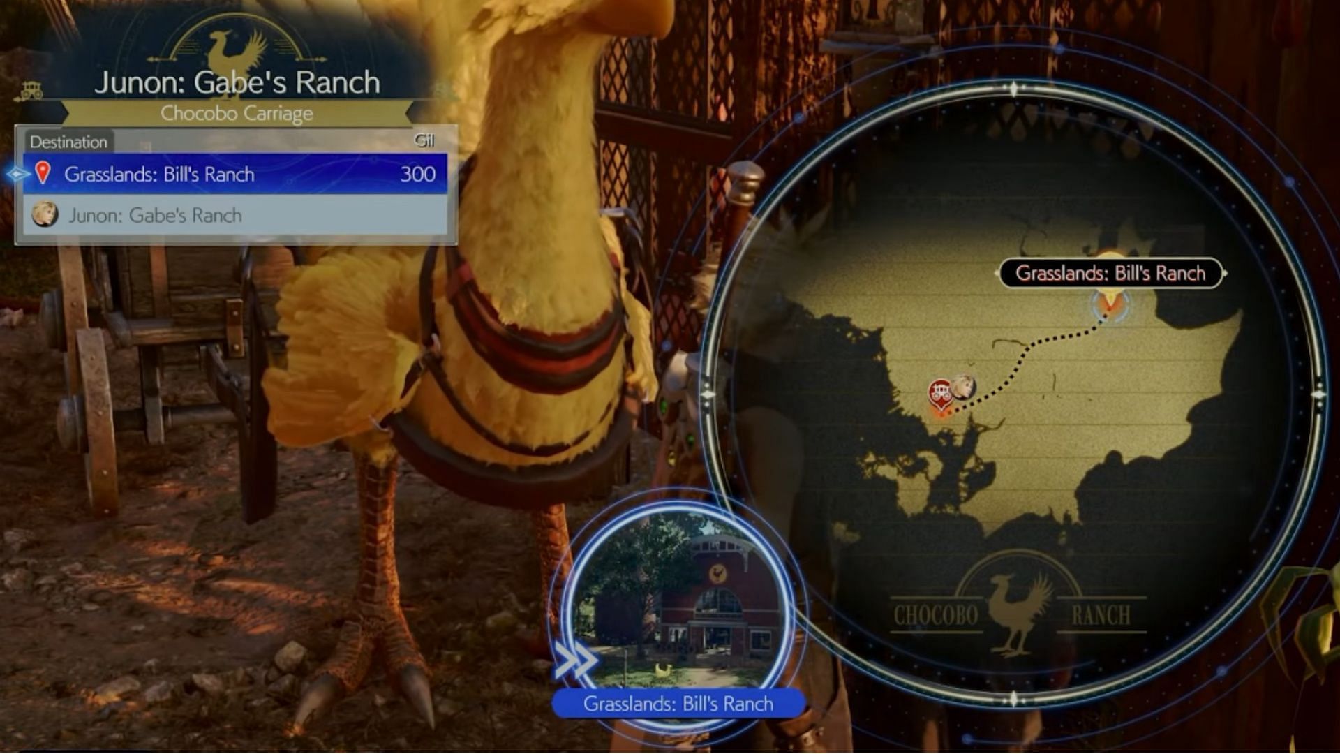 Journeying to Bill&#039;s Ranch from your current location requires 300 Gil (Image via YouTube/ FP Good Game)