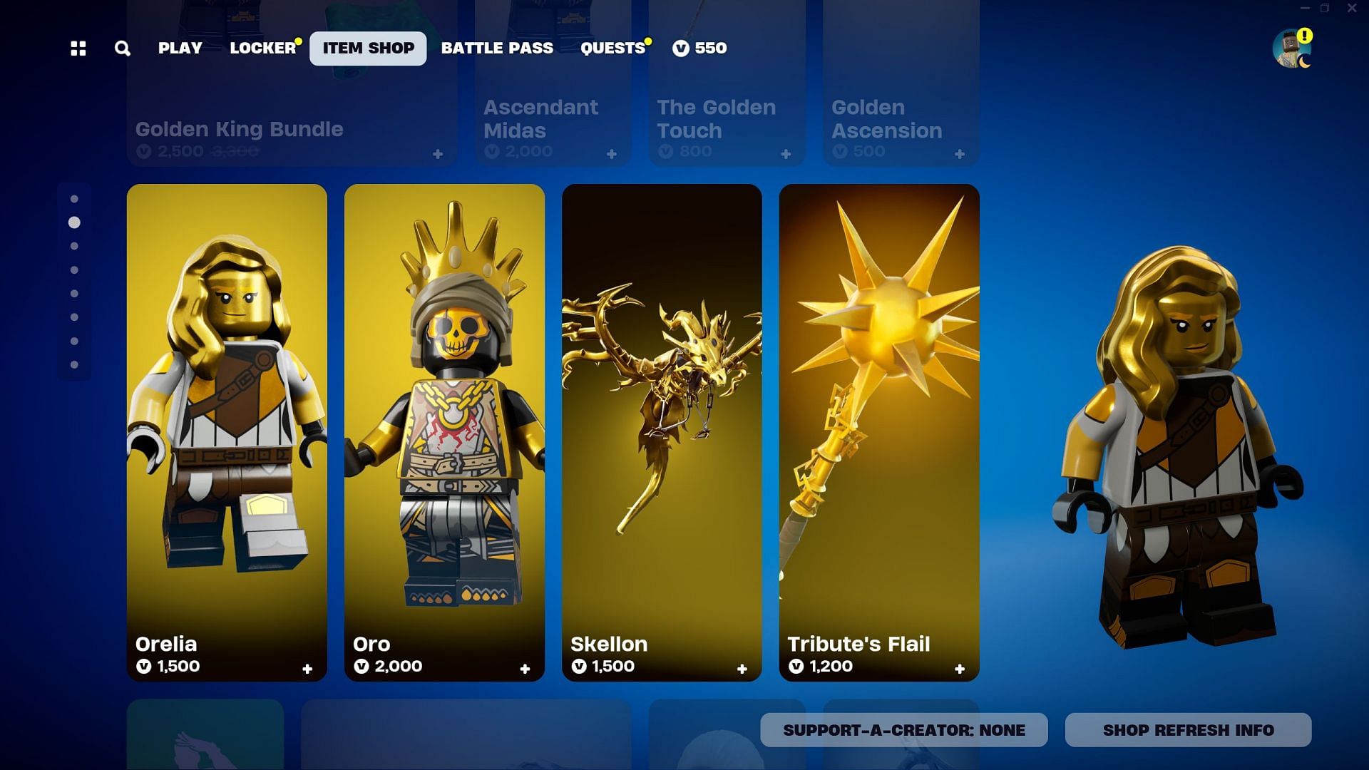 Orelia and Oro Skins are currently listed in the Item Shop (Image via Epic Games/Fortnite)