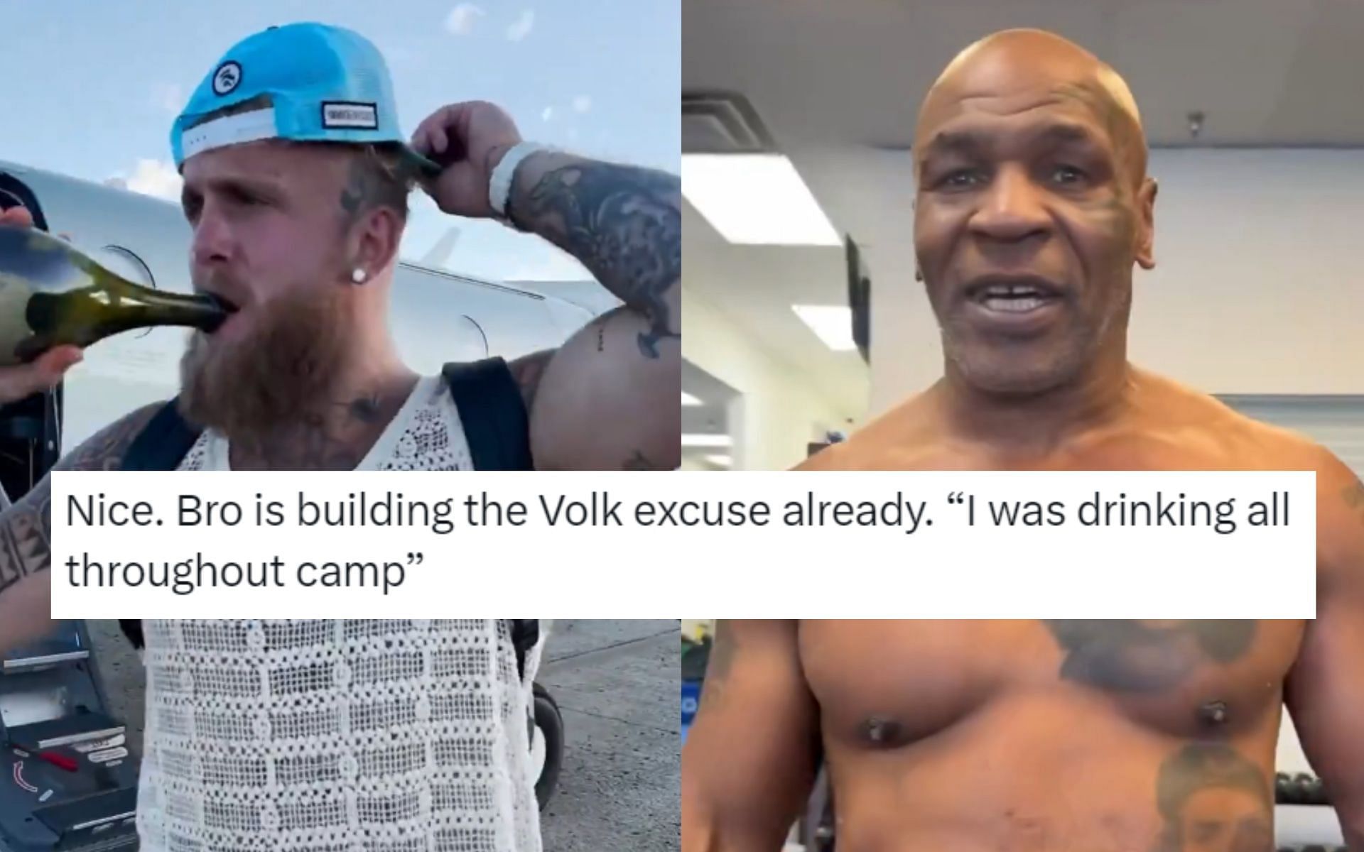 Jake Paul (L) and Mike Tyson (R) are now in camp. [Images via @HappyPunch on X]