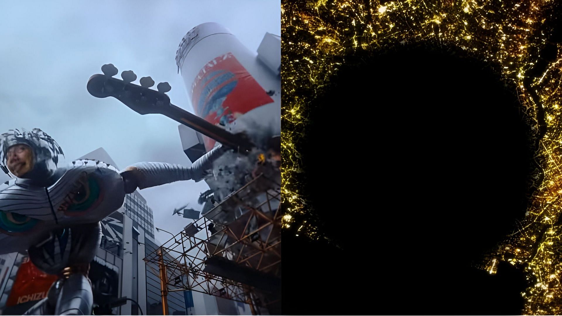 Special Z music video (left) and Shibuya (Right) (Images via King Gnu &amp; MAPPA)