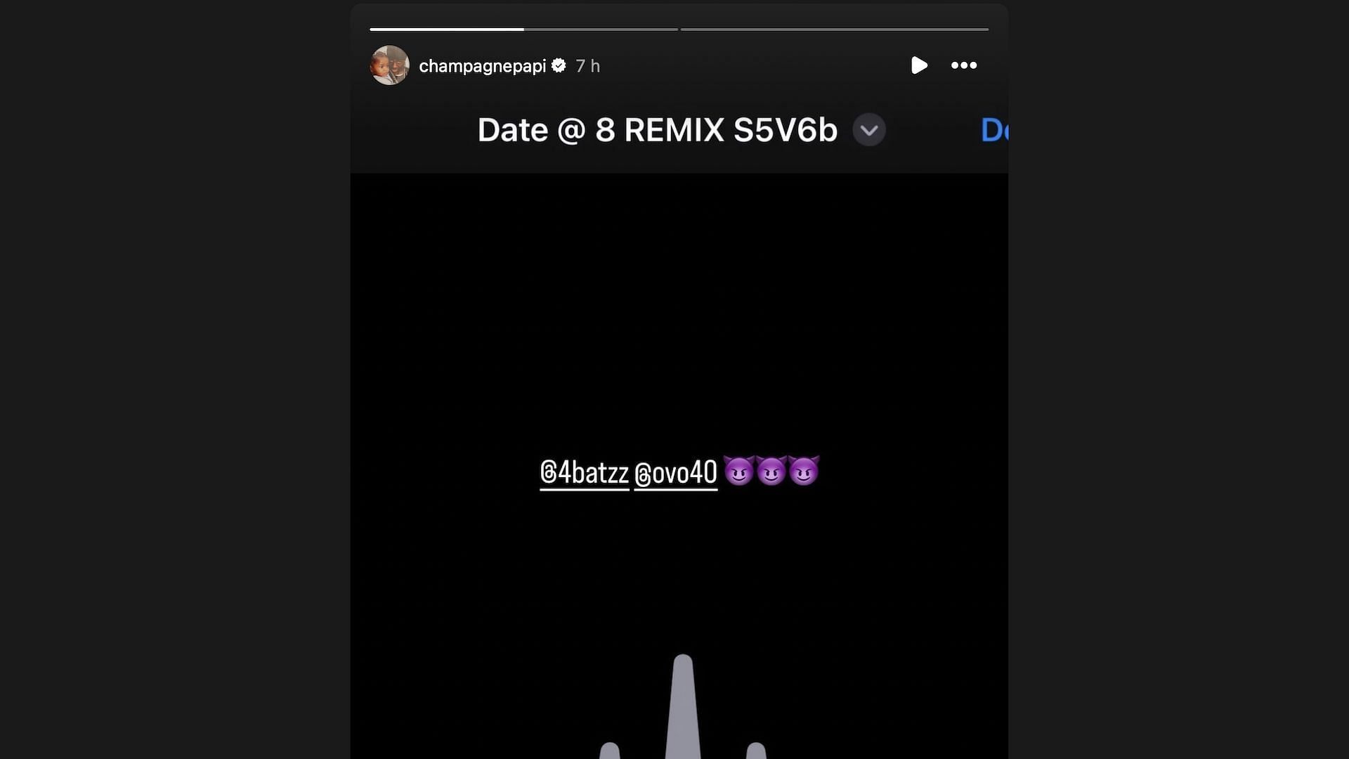 Screenshot of Drizzy&#039;s story hinting at a potential 4Batz collaboration being in the works (Image via Instagram/@champagnepapi)