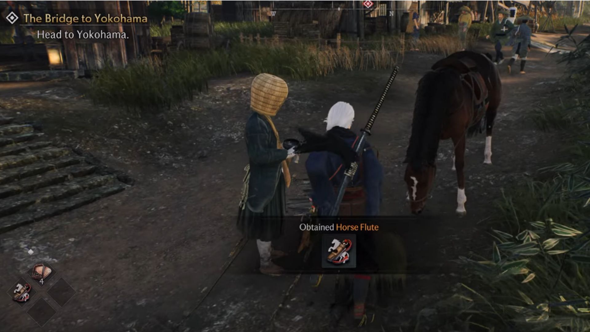 Using the Horse Flute, you can control your horse in Rise of the Ronin (Image via Sony Interactive Entertainment || YouTube/ 100% Guides)