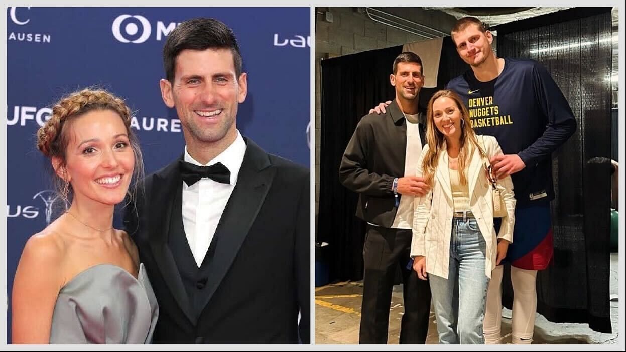 Novak Djokovic and wife Jelena pictured with Nikola Jokic