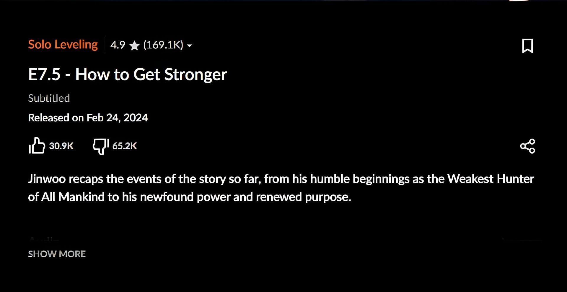 A screengrab from the Crunchyroll streaming website showcasing the like-to-dislike ratio of the recap episode (Screengrab via Crunchyroll)