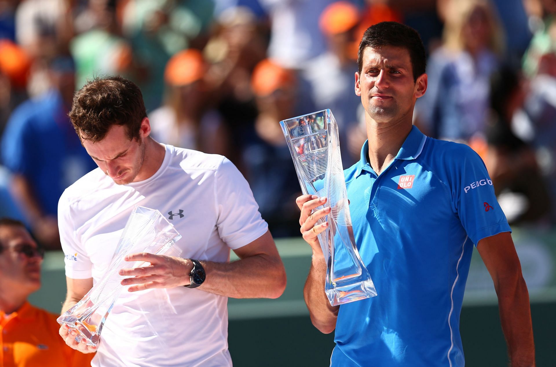 Novak Djokovic at the 2015 Miami Masters trophy ceremony